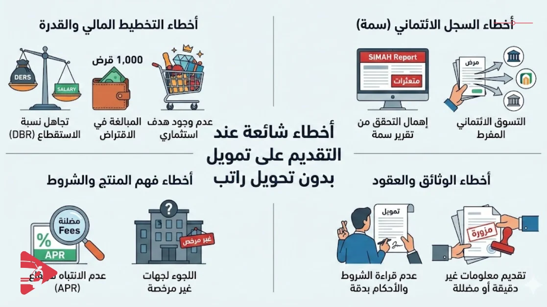 أخطاء يقع بها العملاء عند التقديم على تمويل بدون تحويل راتب