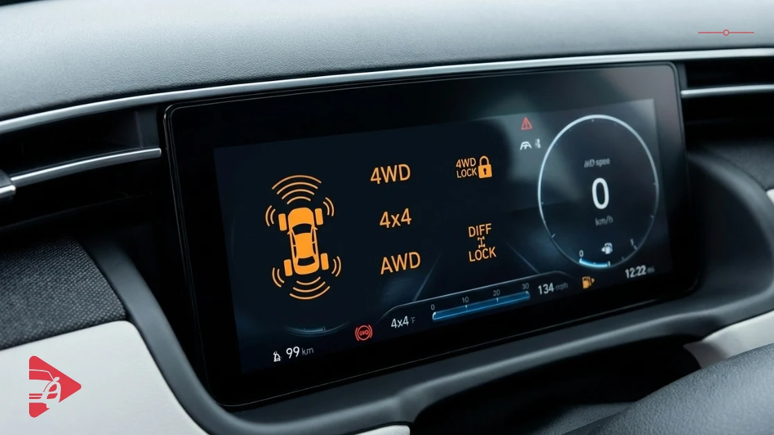 علامة الدفع الرباعي في طبلون السيارة