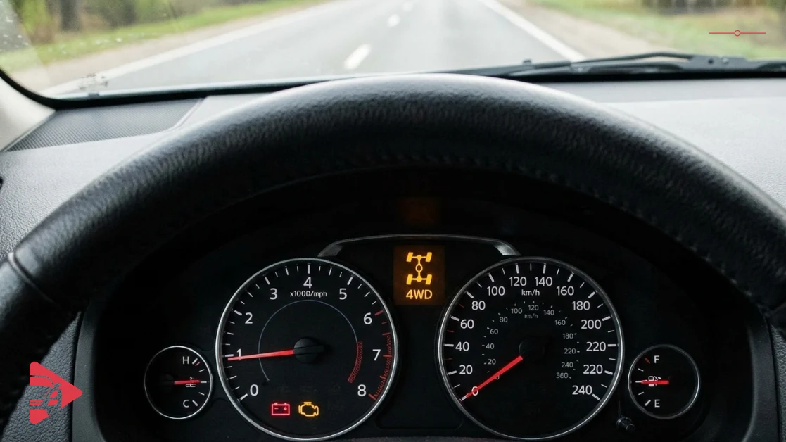 علامة الدفع الرباعي في طبلون السيارة