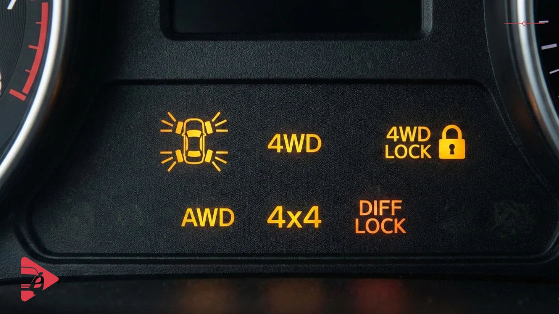 علامة الدفع الرباعي في طبلون السيارة